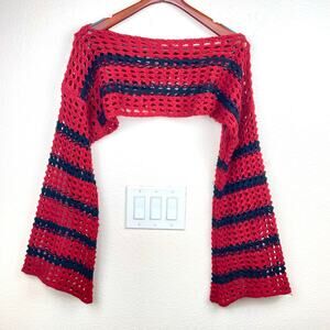 Y2K 90s Handmade Womens Top OS Crochet Bolero Sheer Whimsigoth Bell Sleeves Boho